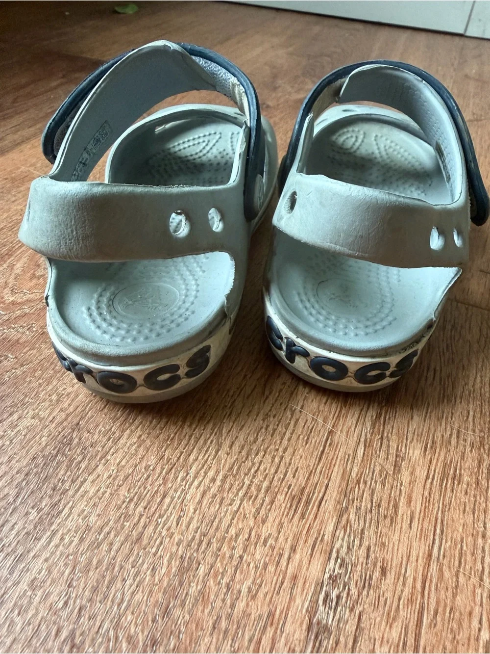 CROCS Kids Gray Sandals with Navy Back Strap